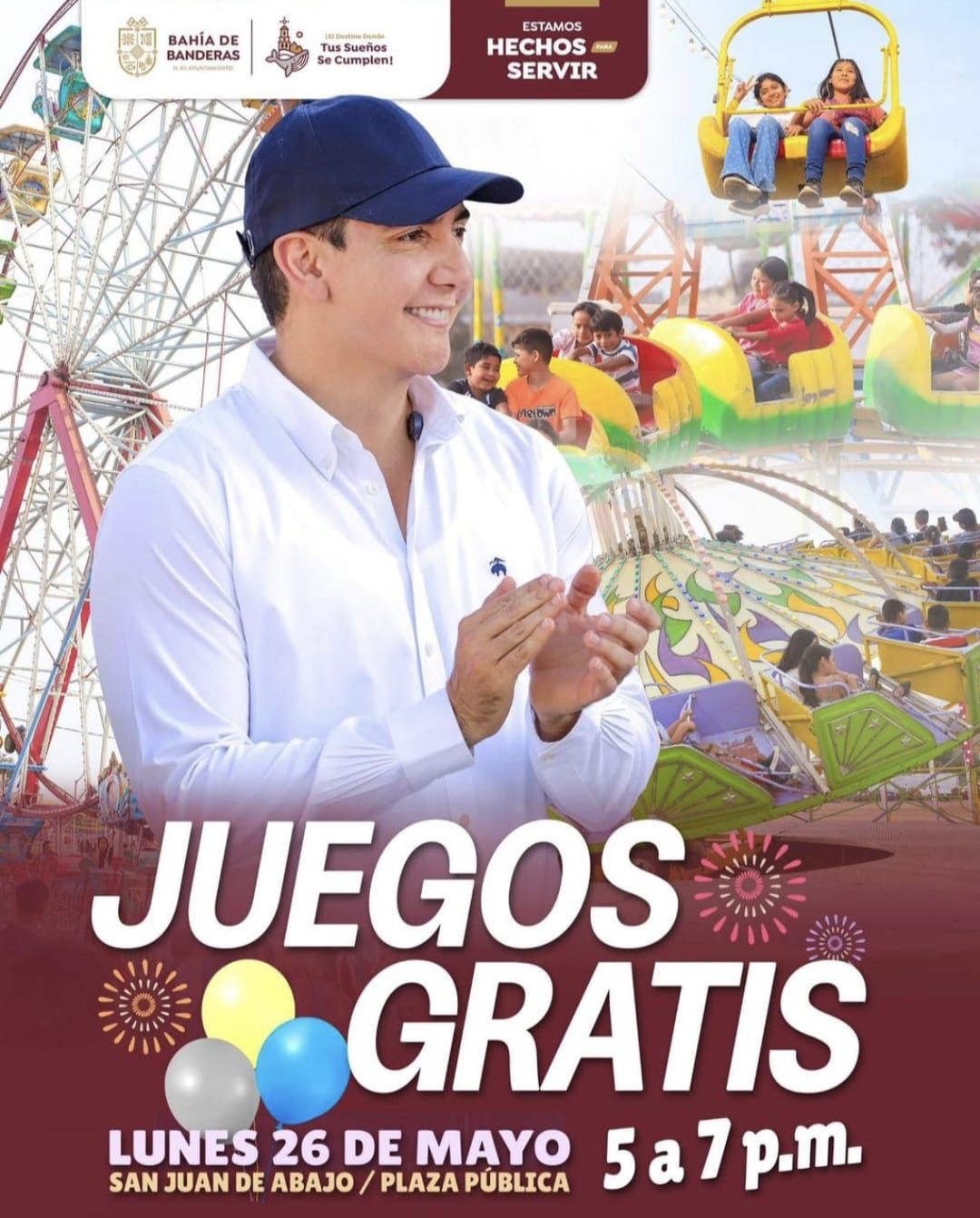 Invita Héctor Santana a niñas y niños a disfrutar juegos mecánicos gratuitos este lunes en San Juan de Abajo.